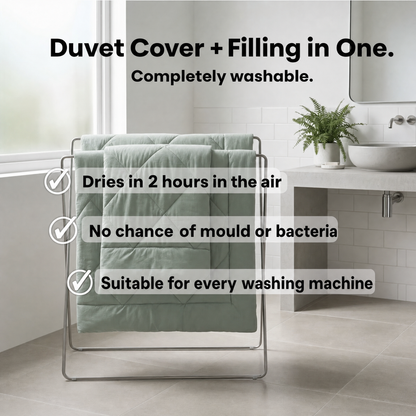 EasySleep® Duvet – The 2-in-1 quick-dry duvet that eliminates the need for bed sheets.